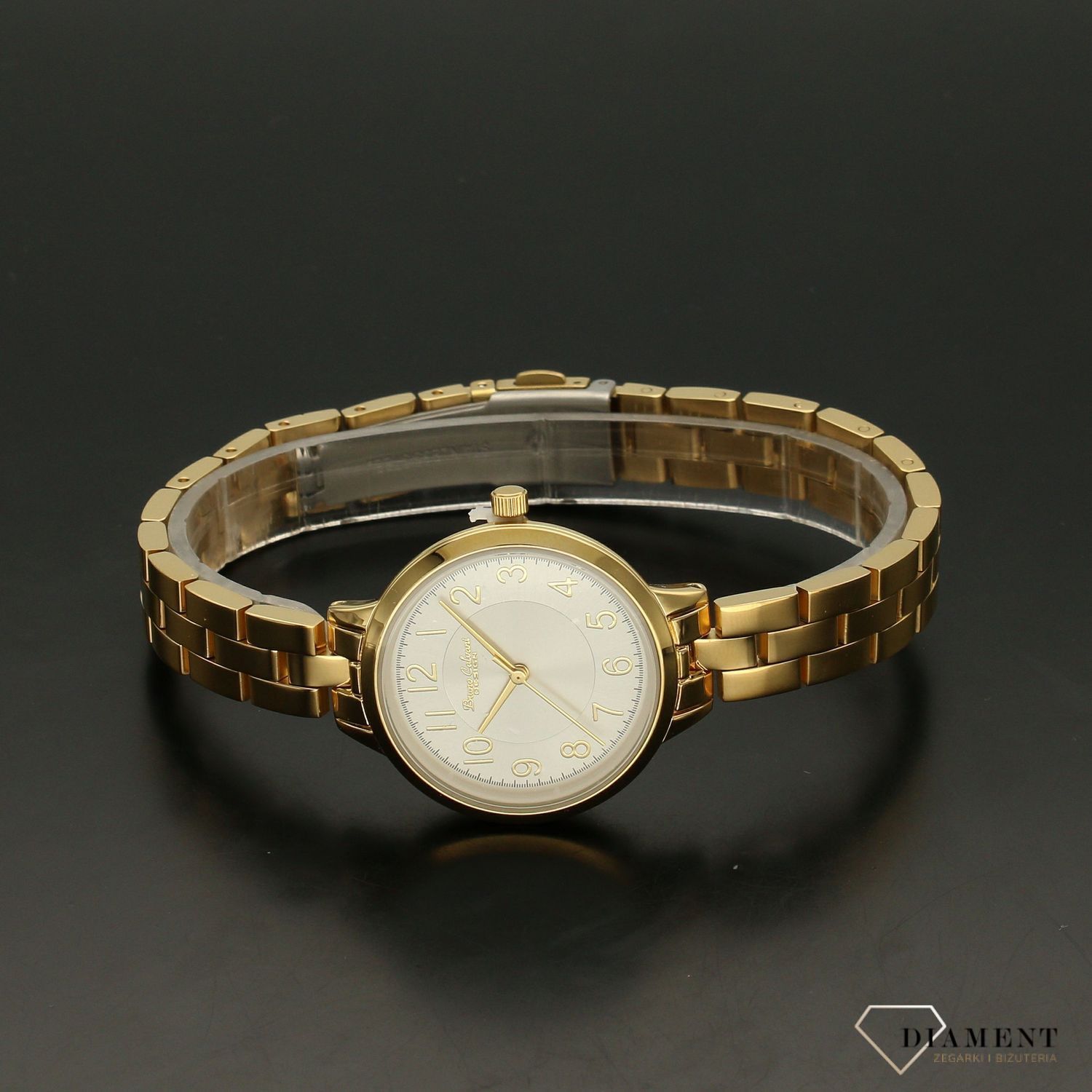 Zegarek damski BRUNO CALVANI złoty srebrna tarcza BC9596 GOLD. Zegarek damski w złotej kolorystyce ze srebrną tarczą. Zegarek damski wyposażony w mechanizm kwarcowy zasilany na baterię (3).jpg